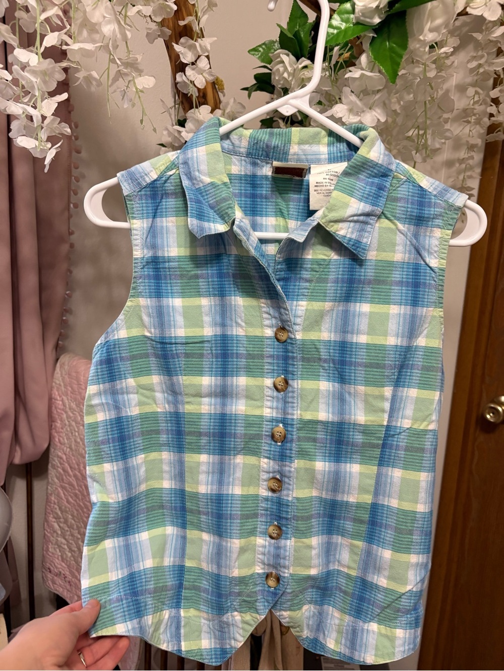 Vintage Blue Green Plaid Button-Up SET